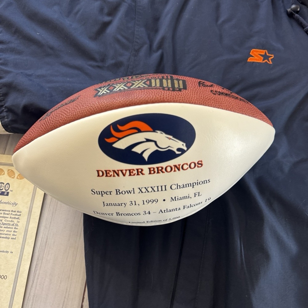 Vintage Starter Denver Broncos Jacket XL + Super Bowl XXXIII Football COA Korea - Picture 3 of 12